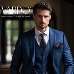 Men's Tailored Navy Blue 3-Piece Suit - Essential Business and Formal Wear for the Modern Gentleman, The Rising Sun Store, Vardo