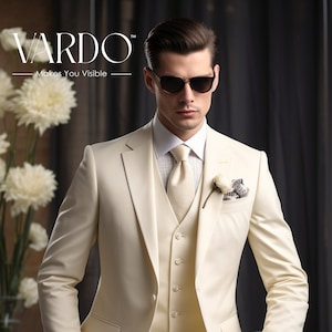 Men s Cream 3 Piece Suit Luxurious Tailored Fit Versatile Wedding Business Attire The Rising Sun Store Vardo