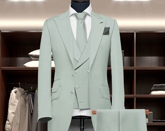 Men’s Sage Green 3 Piece Suit – Slim Fit Wedding and Formal Ensemble