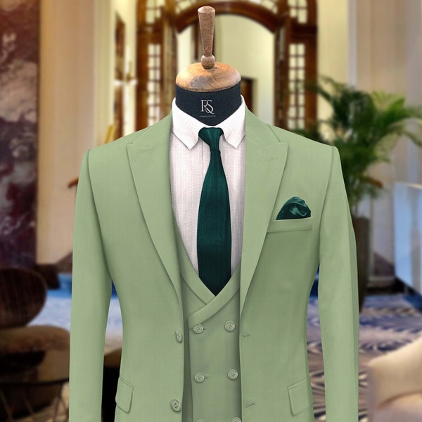 Men Suits, Suits For men light green three piece Wedding Suit, Formal Fashion Slim Fit Tuxedo Suit
