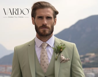 Men’s Sage Green 3 Piece Suit – Slim Fit Wedding and Formal Wear
