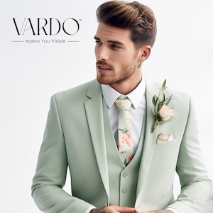 Distinguished Sage Green 3-Piece Suit - Men&#39;s Notch Lapel - Premium Business and Formal Wear, The Rising Sun Store, Vardo