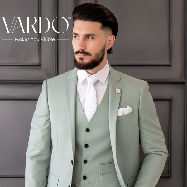 Sage Green Three Piece Peaked Lapel Prom Suit main image 1
