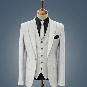 Grey Wedding Tuxedo Three Piece Suits For Men - Formal Fashion Suit - prom suits - bespoke for men