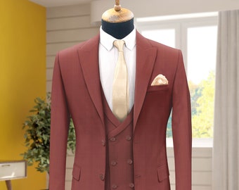 Men Suits, Suits For men Rust three piece Wedding Suit, Formal Fashion Slim Fit Suit - Prom Wear