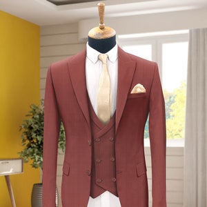 Men Suits, Suits For men Rust three piece Wedding Suit, Formal Fashion Slim Fit Suit Prom Wear image 1