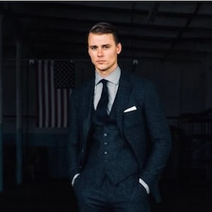 Men Suits, Suits For Men Blue Tweed three piece Wedding Suit, Formal Fashion Slim Fit Suit