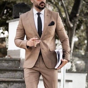 SUITS FOR MEN, Golden Beige, Men Suit 2 piece, Slim fit Suits, Two Button Suits, Tuxedo Suits, Wedding Groom suits, Bespoke For Men, image 1