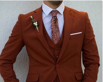 Men Suits, Suits For men Brown three piece Wedding Suit, Formal Fashion Slim Fit Suit - Prom Wear