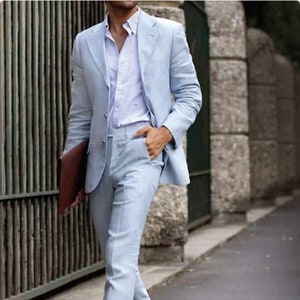 Mens Linen Suit SKY BLUE Linen Two Piece Tuxedo Wedding Suits - Etsy