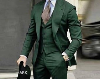 Men Suits, Suits For men Dark Green three piece Wedding Suit, Formal Fashion Slim Fit Suit - Prom Wear