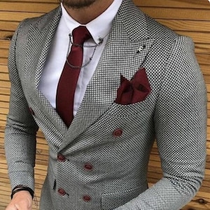 Double Breasted Suit, Grey Suits for Men, Slim Fit Suit, 2 Piece Suit ...