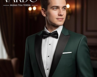 Men’s Dark Green Two Piece Tuxedo – Modern Slim Fit Wedding Suit