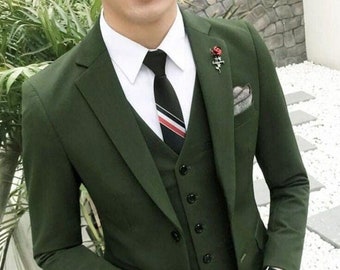 Dark Forest Green Men’s 3 Piece Suit – Slim Fit Wedding Business Formal Suit