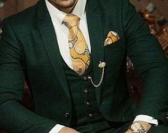 SUIT FOR MEN, Customized Green suit for men, 3 Piece wedding Suit for groom, Personalized party wear suit for him