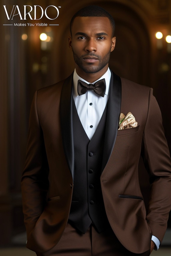 Chocolate Brown Three Piece Men's Prom Suits Designer Slim Fit Dress Suit –  Ballbella