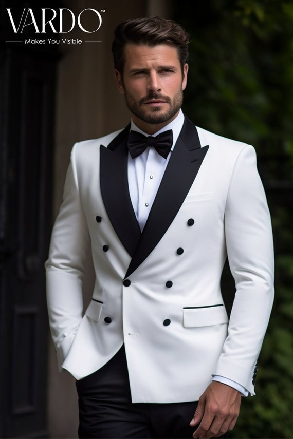 White Double Breasted Tuxedo for Men Formal Evening Wear Tailored