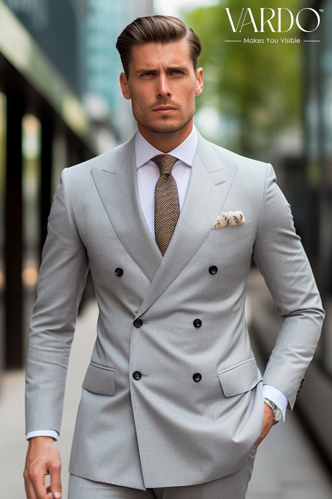 Mens Suits With Double Breasted Vest Gray