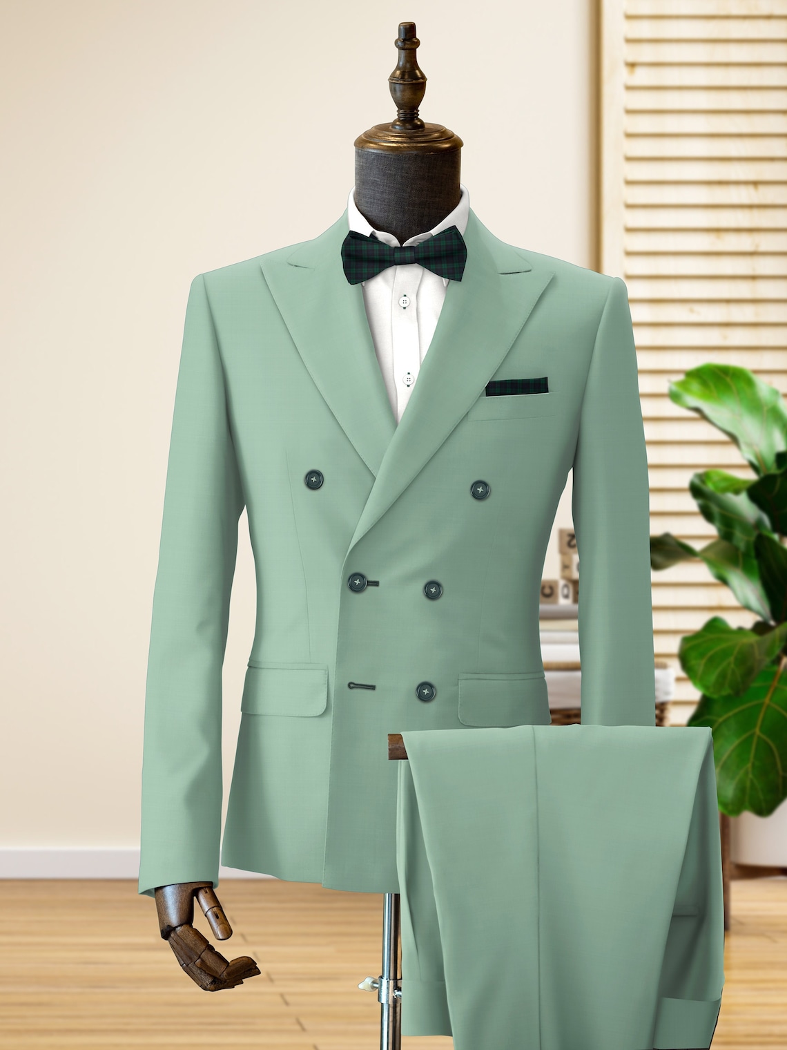 Sage green DOUBLE BREASTED WEDDING Tuxedo custom suits for men image 1