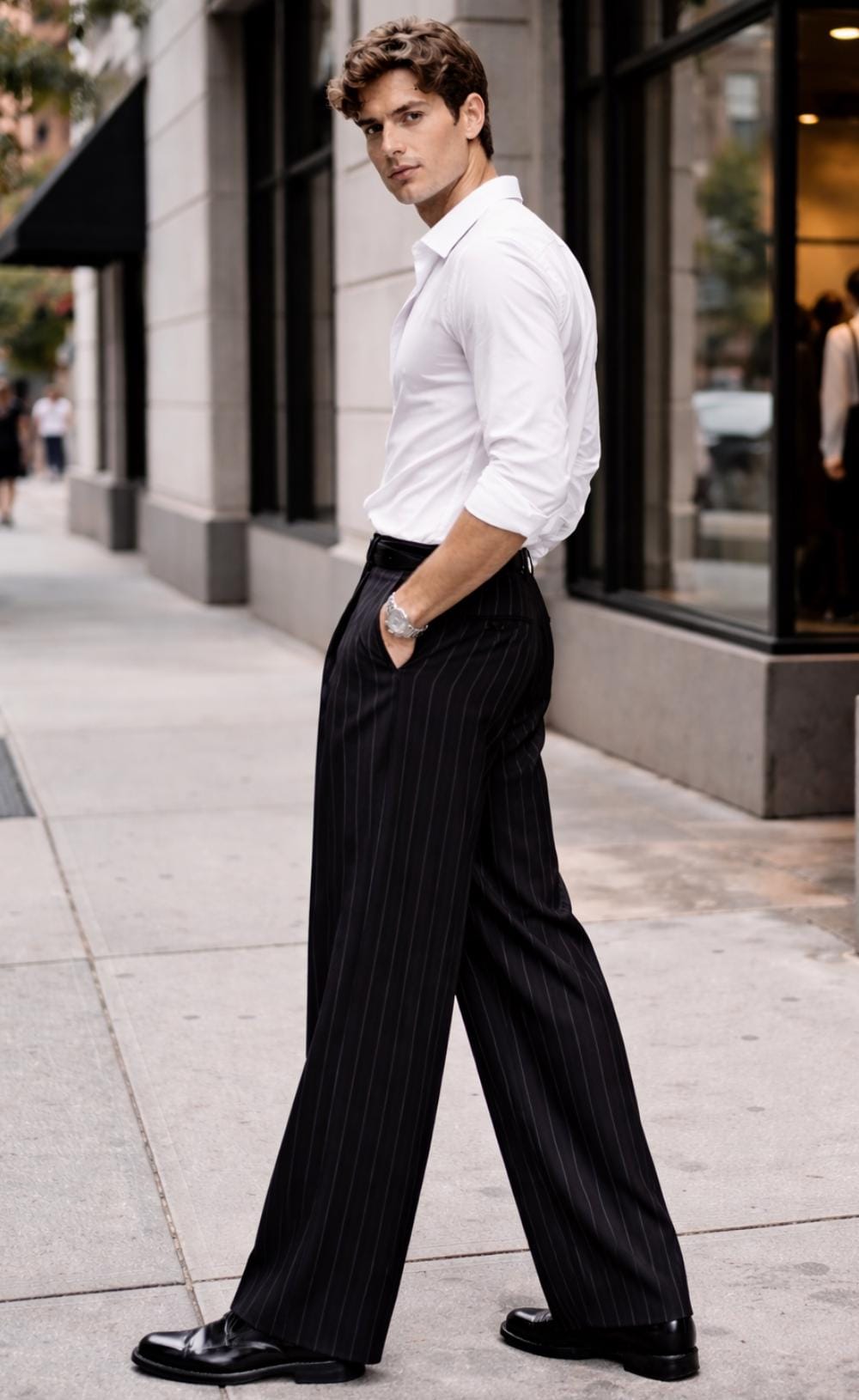 Men's Black Pinstripe Dress Pants