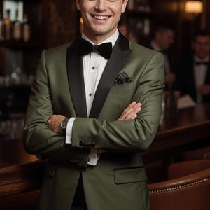 Olive Green Men’s Tuxedo Suit – Slim Fit Wedding Dinner Jacket Formal Suit image 6