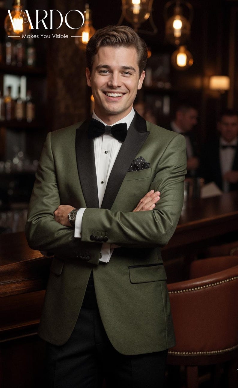 Olive Green Men’s Tuxedo Suit – Slim Fit Wedding Dinner Jacket Formal Suit image 6