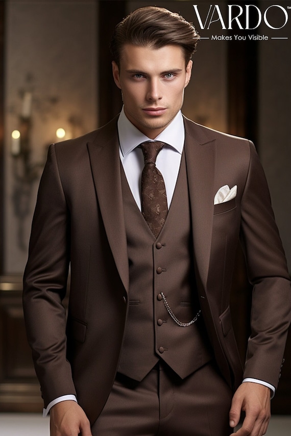 Men's Coffee Brown 3 Piece Suit – Slim Fit Wedding and Business