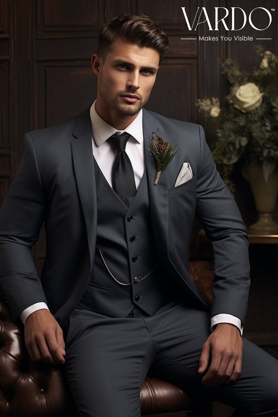 Elite Dark Grey Three Piece Suit for Men Elegant Formal Attire for Every  Occasion Tailored Fit, the Rising Sun Store, Vardo 