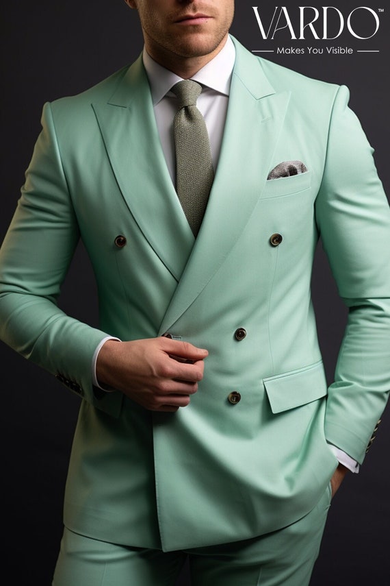 Mint green double breasted suit sale