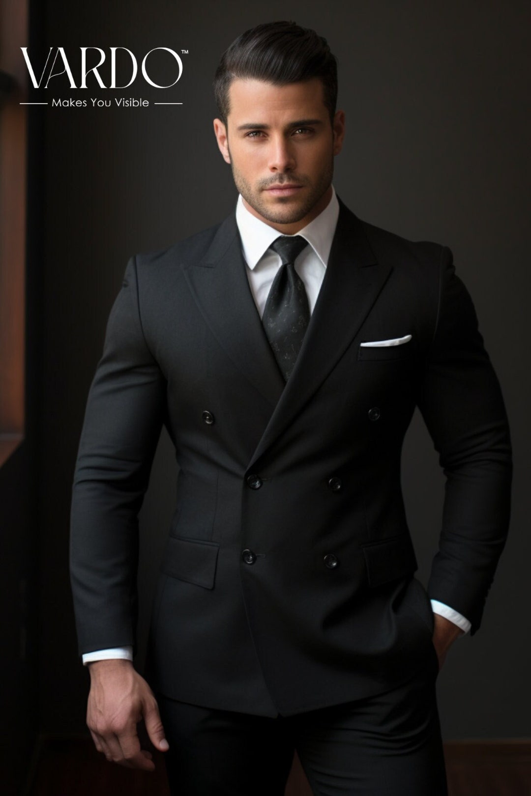 Men's Black Double-breasted Suit – Classic Slim Tailored Fit - Etsy