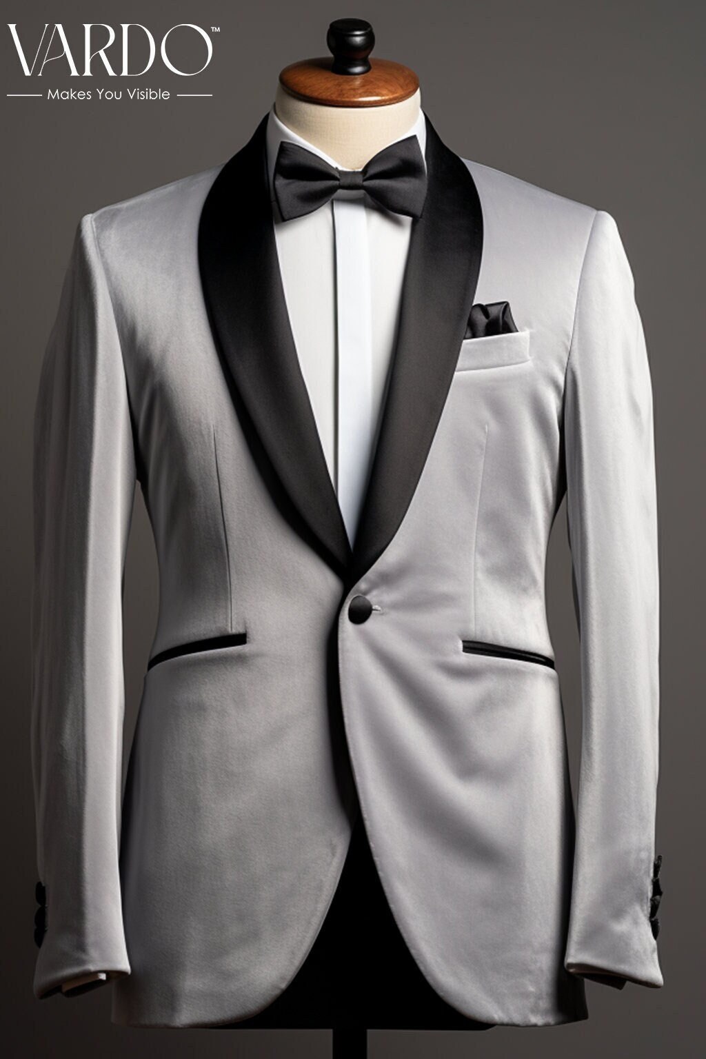Men's Light Grey Velvet Dinner Jacket - Modern Slim Fit Tuxedo