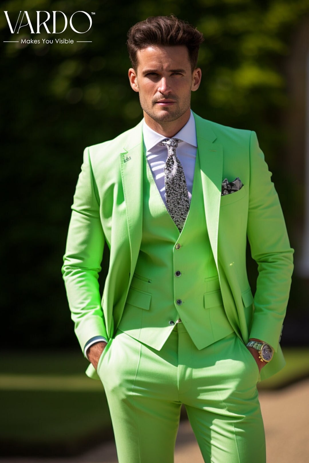 Classic Formal Neon Green Double Breasted Suit for Men Wedding & Unique