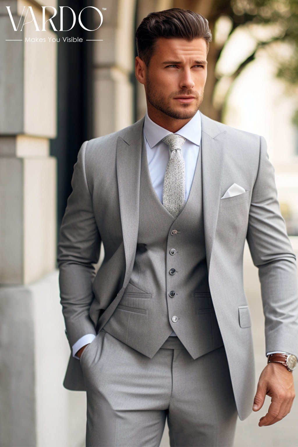 Light Grey Three Piece Suit for Men Formal Wedding, Business, or Special  Occasions Tailored Suit the Rising Sun Store, Vardo 