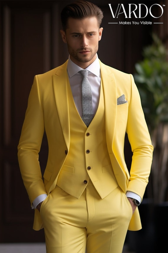 Men's Suit Premium Light Yellow Two Piece Suit for Men Elegant Formal Wear  Tailored Fit, Suit for Christmas Party - Etsy
