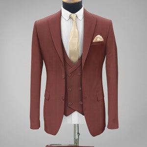 Men Suits, Suits For men Rust three piece Wedding Suit, Formal Fashion Slim Fit Suit Prom Wear image 2