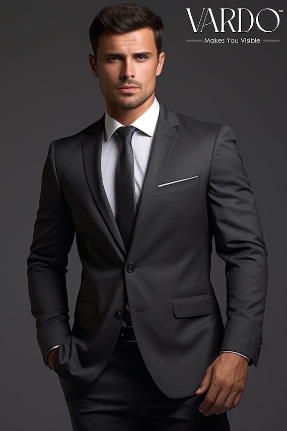 Solid Dark Grey 2pcs Formal Suit for Men