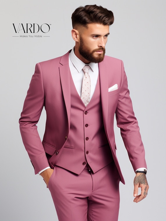 Dusty Rose Notch Lapel Three-piece Suit, Men's Wedding Suit