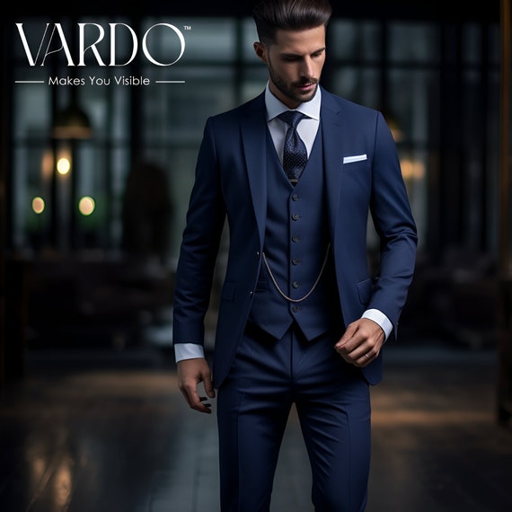 Buy Navy Blue Three Piece Suit for Men Slim Fit, Wedding, Formal the Rising  Sun Store Online in India 