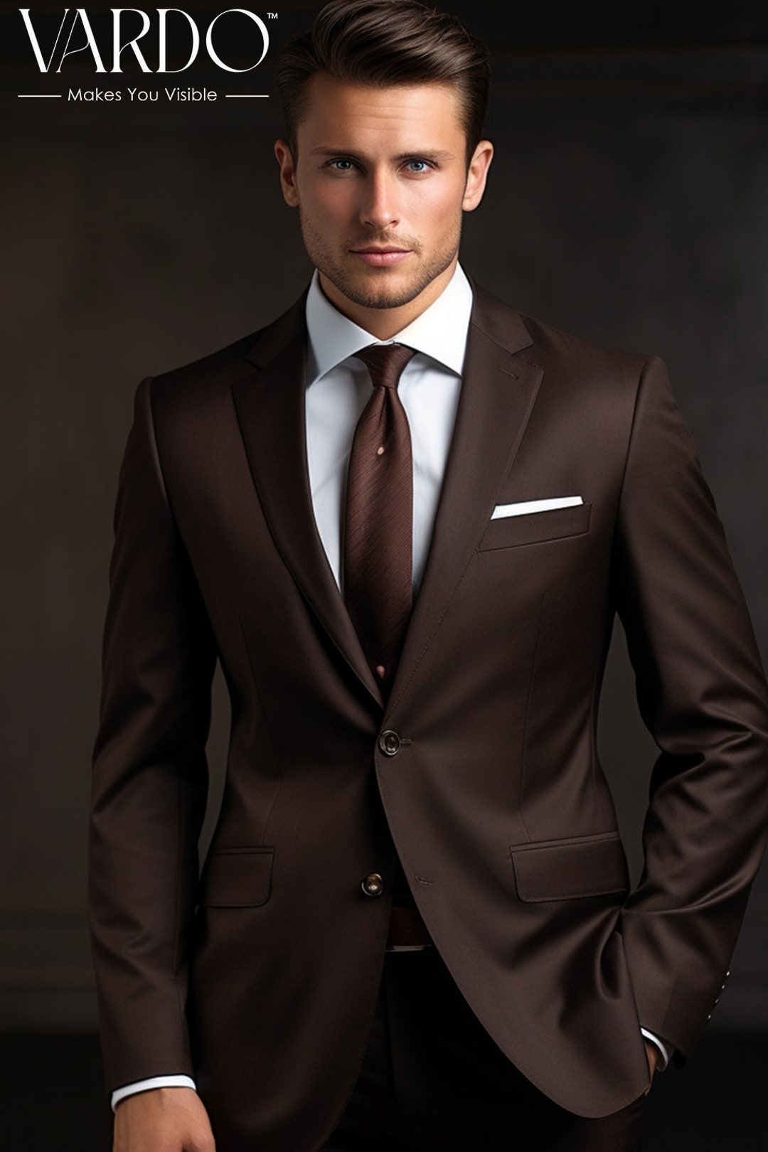 Formal Plain Mens Dark Brown Suit at Rs 6999 in Noida | ID: 25916601655