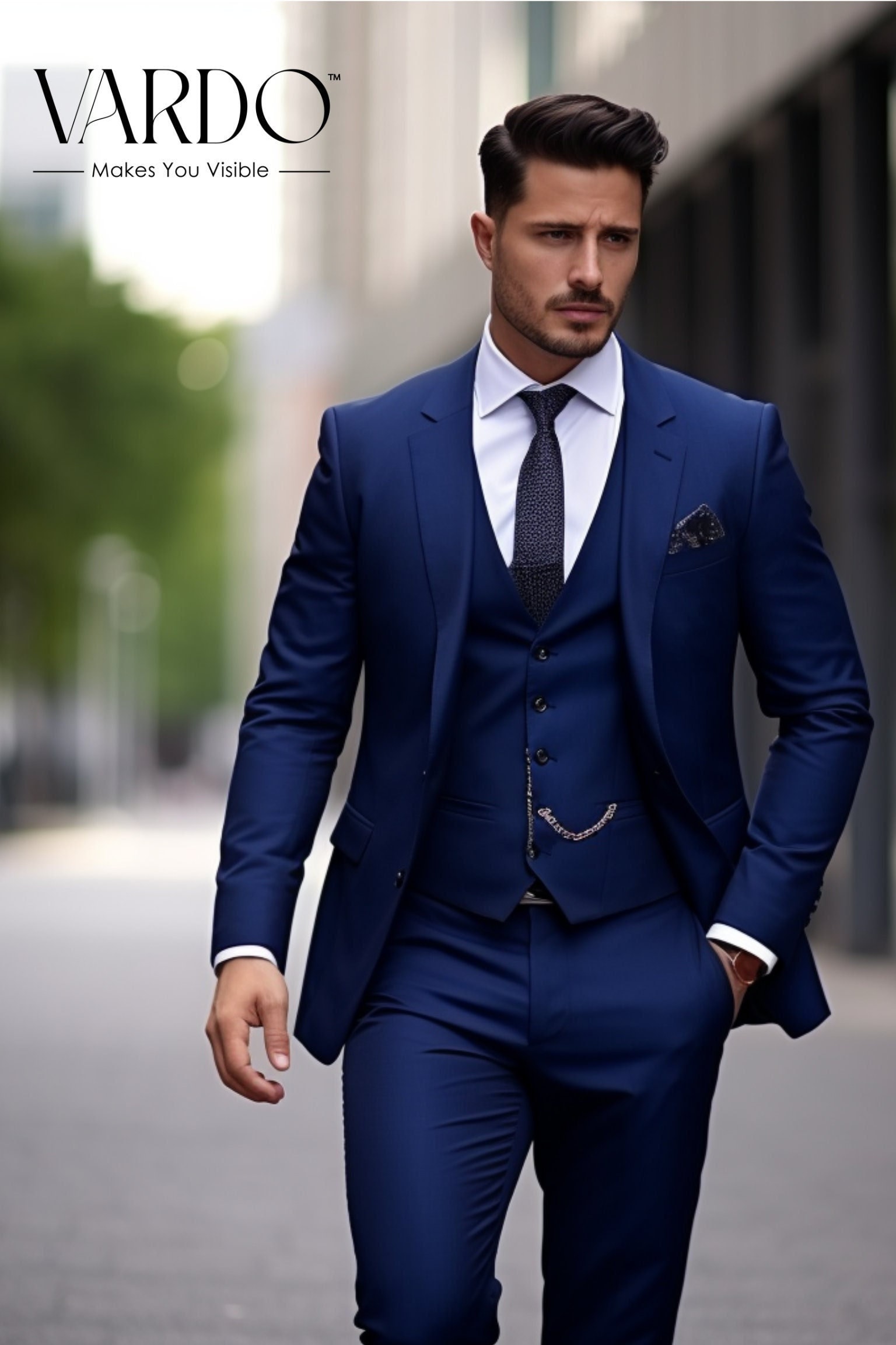 Blue three piece tuxedo wedding suits for men bespoke wedding suit formal fashion suit groomsmen suits