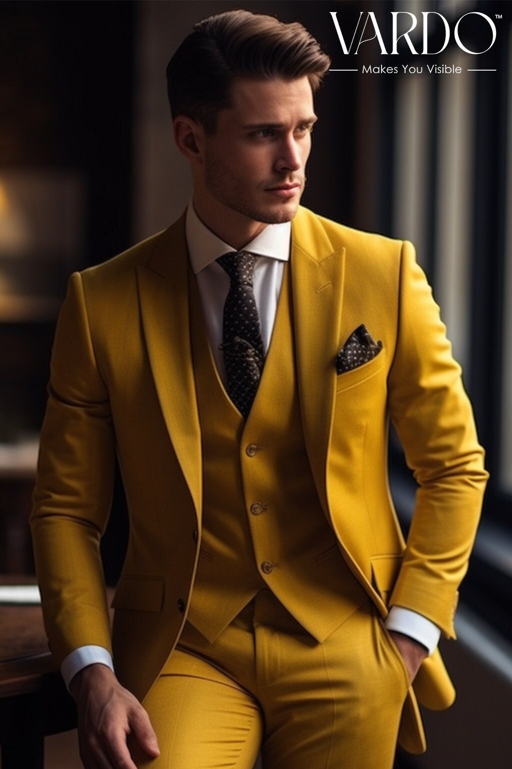 Mustard Yellow Three-Piece Suit for Men – Bold and Stylish Formal Wear – The Rising Sun Store, Vardo