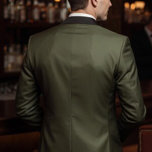 Olive Green Men’s Tuxedo Suit – Slim Fit Wedding Dinner Jacket Formal Suit image 4