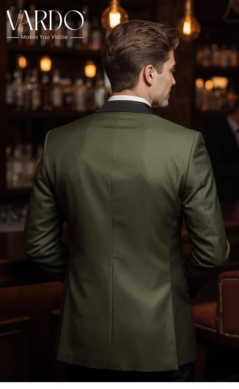 Olive Green Men’s Tuxedo Suit – Slim Fit Wedding Dinner Jacket Formal Suit image 4
