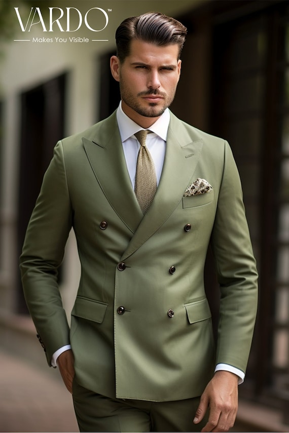 Traje cruzado verde oliva para hombre Corte entallado tienda The Rising Sun Vardo Etsy Mexico