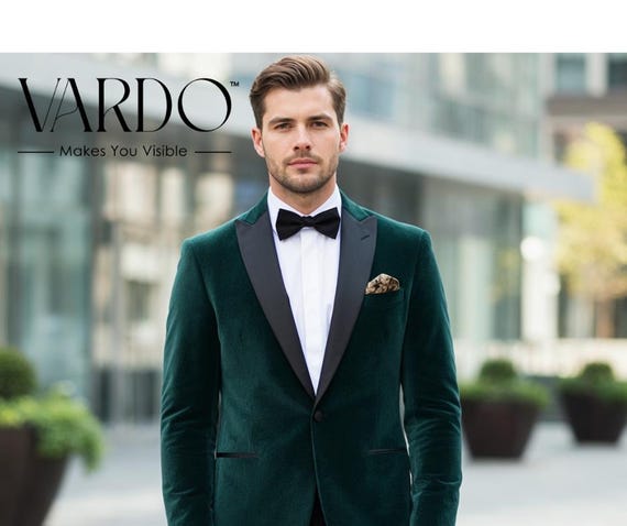 green velvet dress jacket SUITSUPPLY Dark Green Tailored Fit Havana Dinner Jacket, Stretch Cotton Velvet, Size: 48S, Men's Jackets