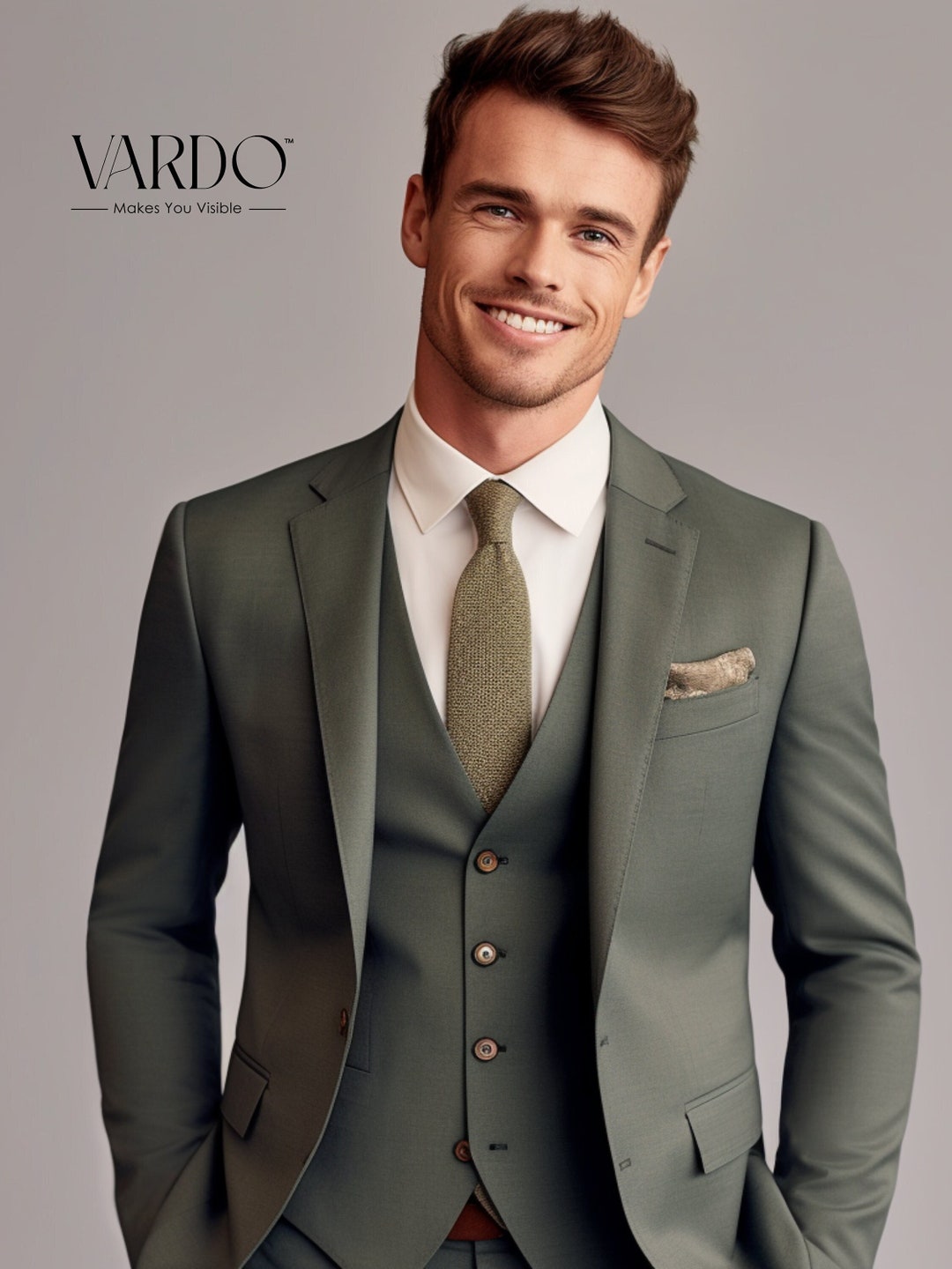 Men's Green Notch Lapel 3piece Suit Unique Formal & Business Wear