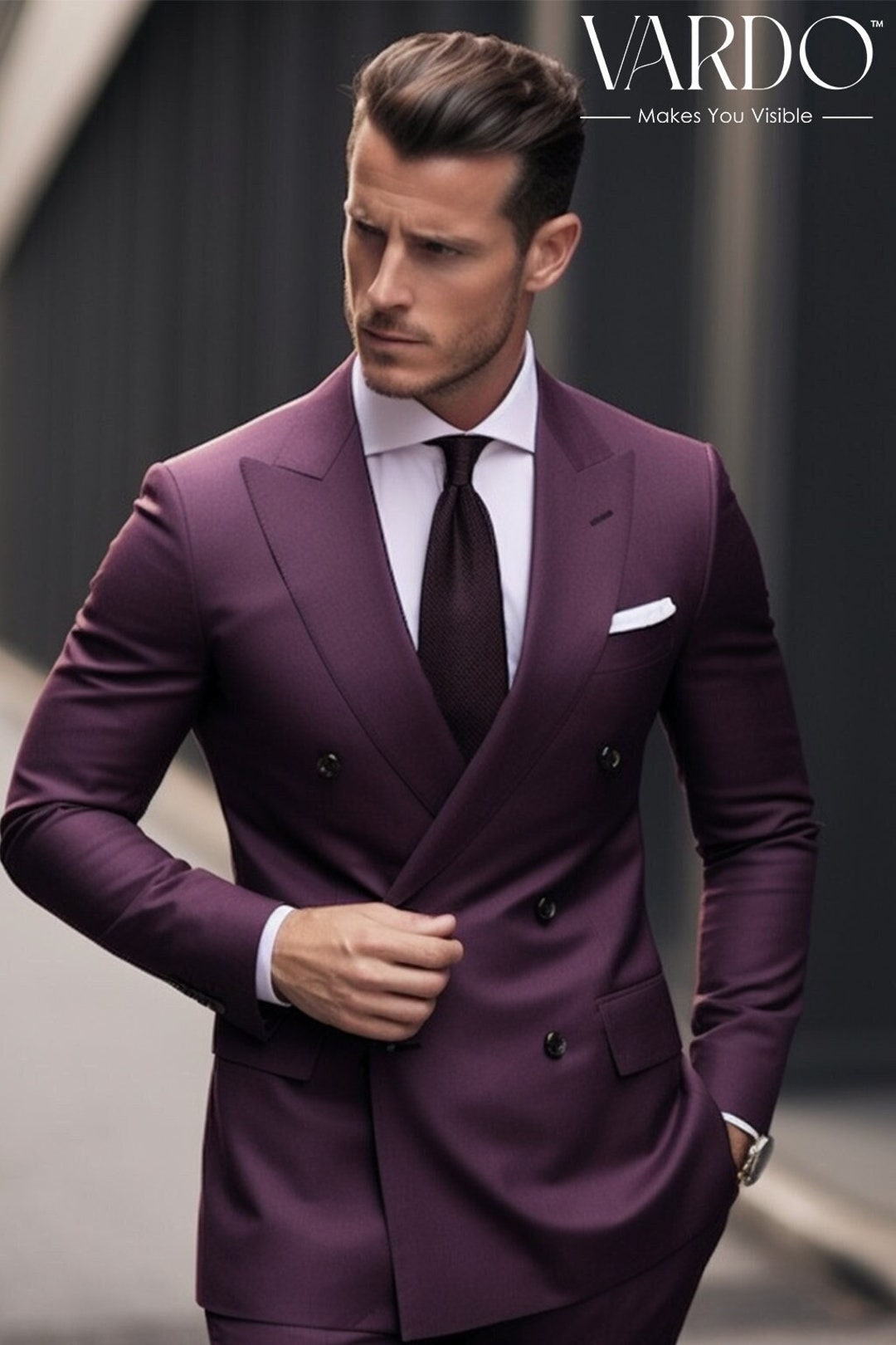 Elegant Men's Purple Double Breasted Suit Classic Style - Etsy