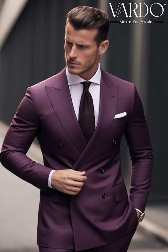 rich man dressed in purple Orchid-Grape Purple Solid Premium Wool Rich Single Breasted Blazer For Men