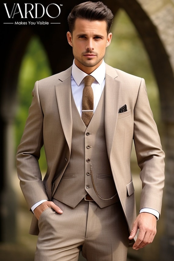 Elegant Men's Light Brown Tweed Three-piece Suit Tailored Suit the Rising  Sun Store, Vardo -  Canada