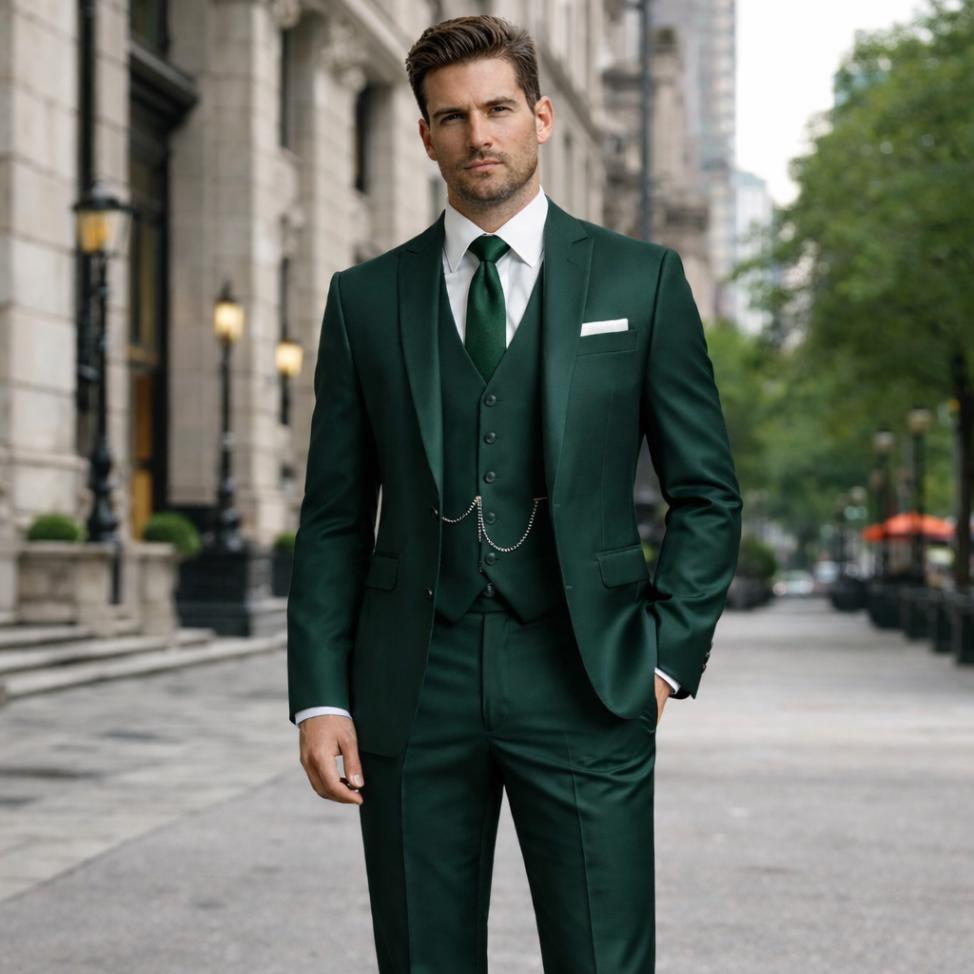 Men's Emerald Green 3 Piece Classic Suit – Jacket, Waistcoat & Trousers Set